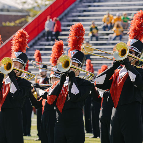 The trombone section of the Big Red Marching Machine.