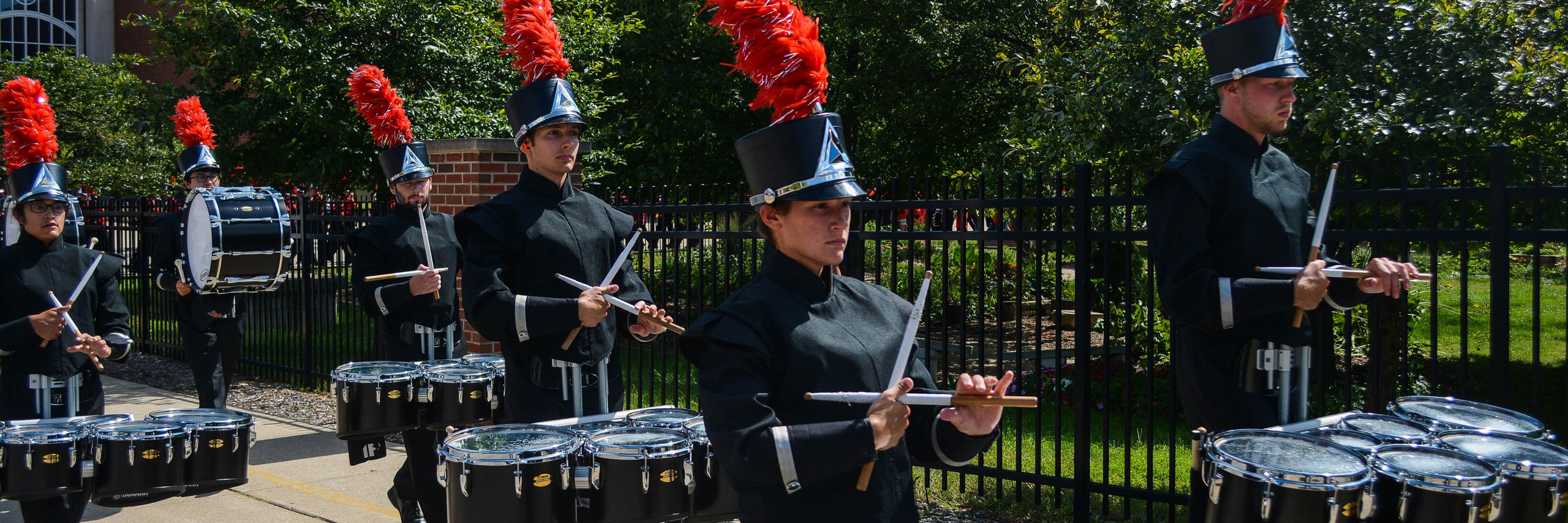 The BRMM Drumline marches in the Labor Day parade.