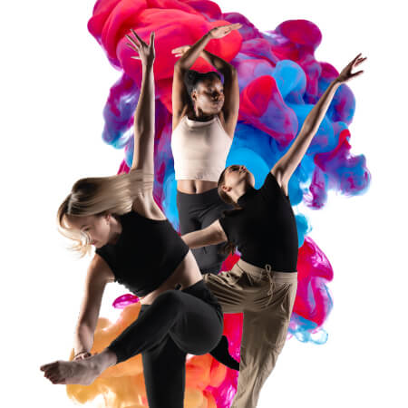 image of dancers over colorful smoke