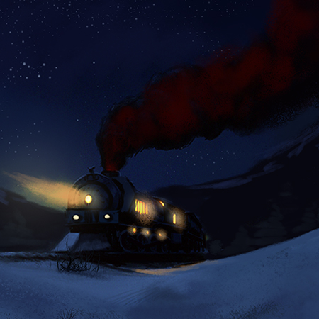 illustration of train at night